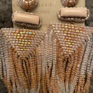 Anthropologie Pink Beaded Boho Drop Earrings